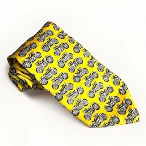 BMW Mobile Tradition 100% Silk Tie Yellow Novelty Motorcycles Made In Italy